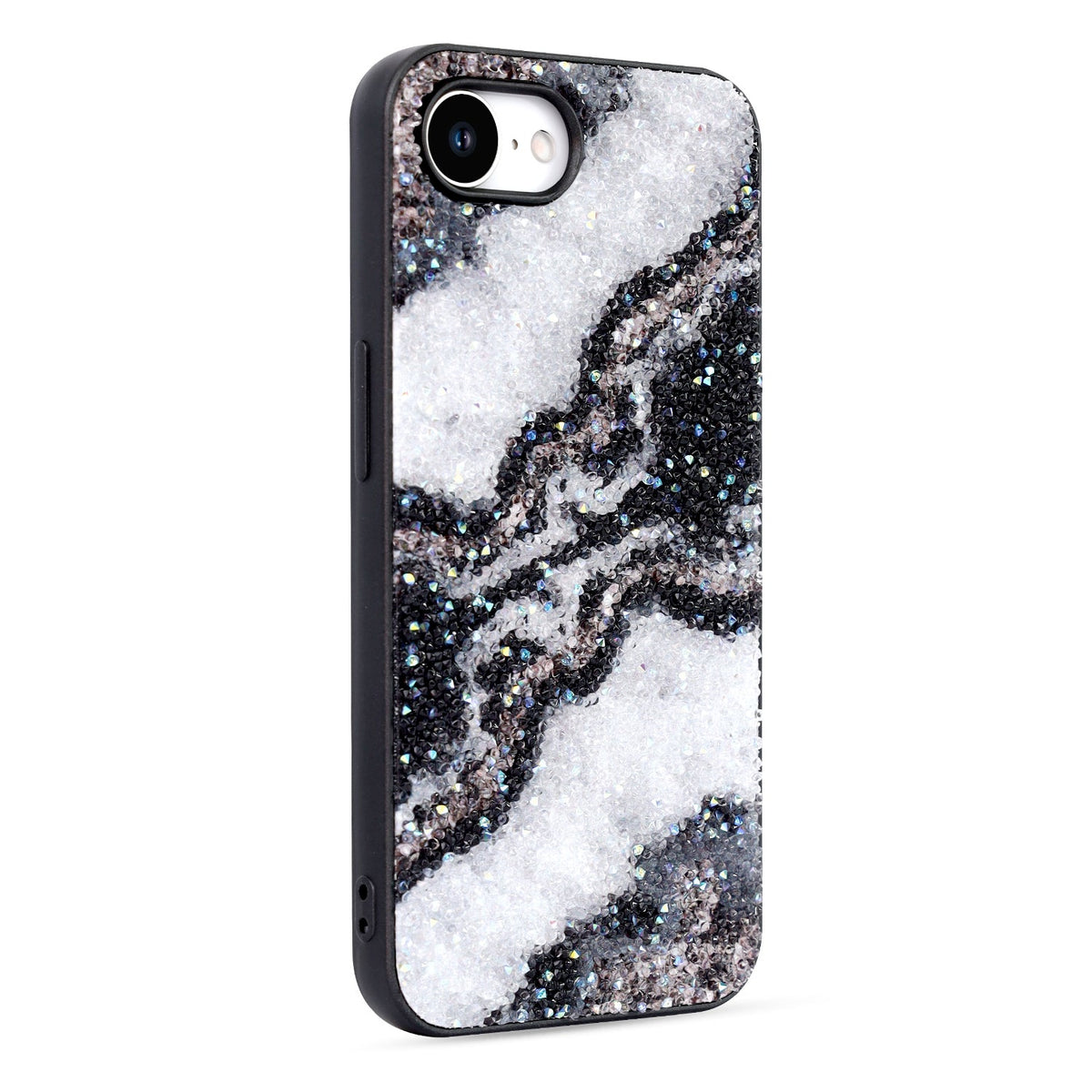 Apple iPhone 16e Hoesje - Zwart - Marmer Diamant Glitter Back Cover
