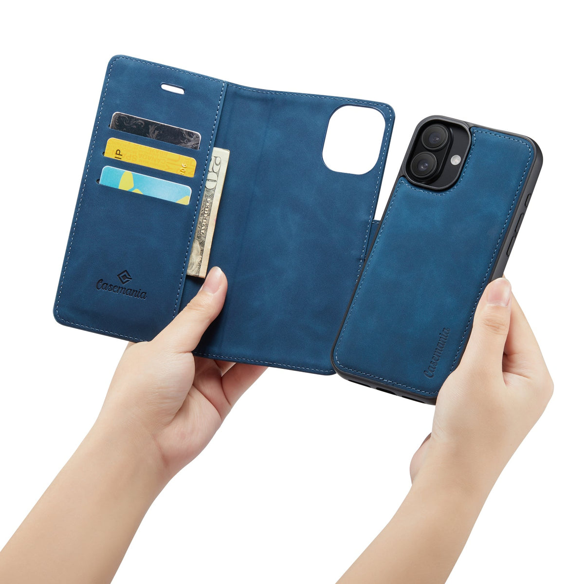 iPhone 16 Plus Hoesje - Navy Blue - 2 in 1 Bookcase