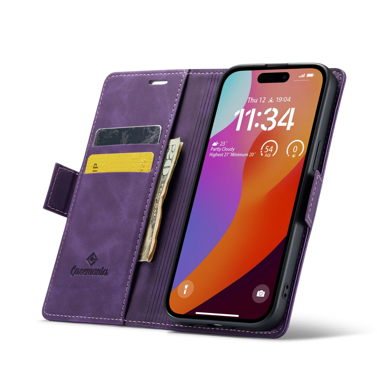 Apple iPhone 15 Pro Hoesje - Dark Purple - Portemonnee MagSafe Bookcase