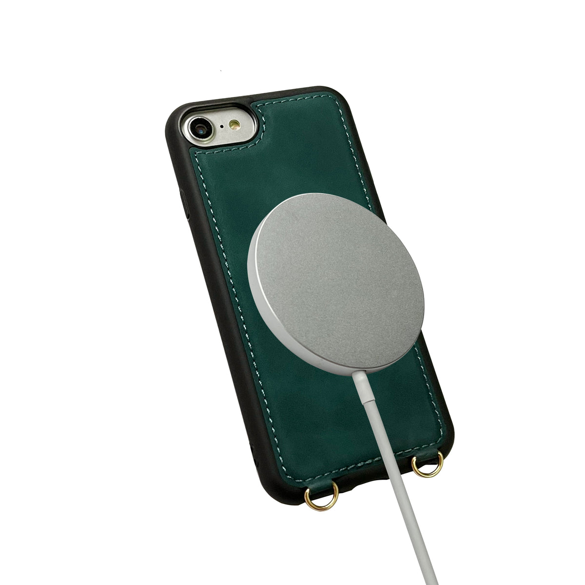 Apple iPhone 7 Case - Emerald Green - Back Cover with Mirror, Sliding Card Holder and Phone Strap