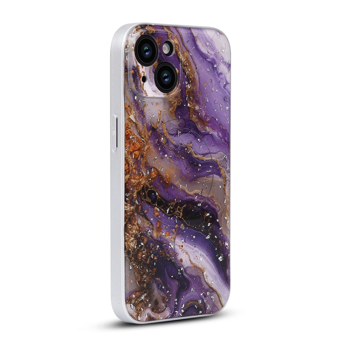 Apple iPhone 13 Case - Purple - Marble Glitter MagSafe Back Cover