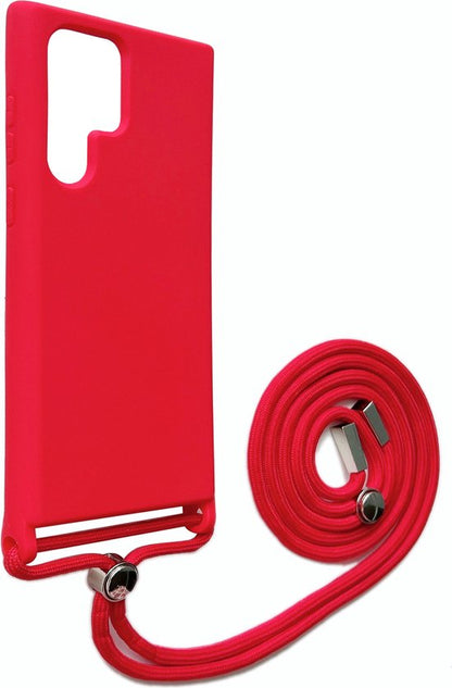 Samsung Galaxy S22 Ultra Hoesje - Rood - Siliconen Back Cover met Telefoonkoord