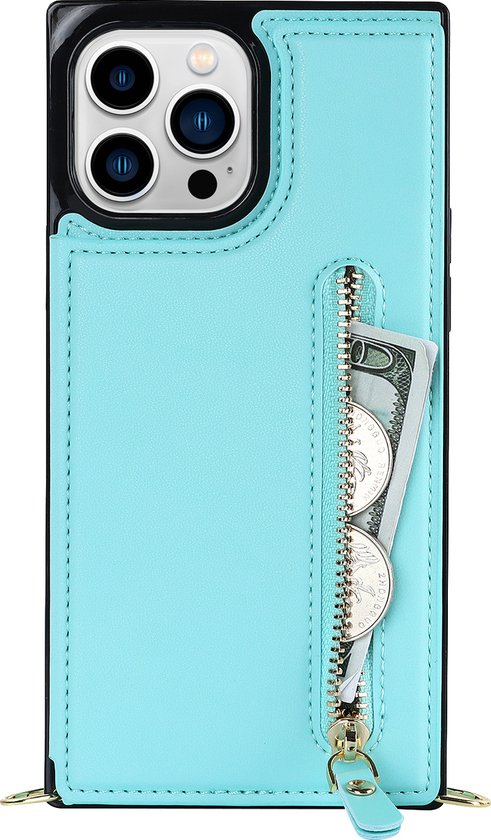Apple iPhone 14 Pro Case - Turquoise - Luxury Back Cover with Phone Strap and Zipper