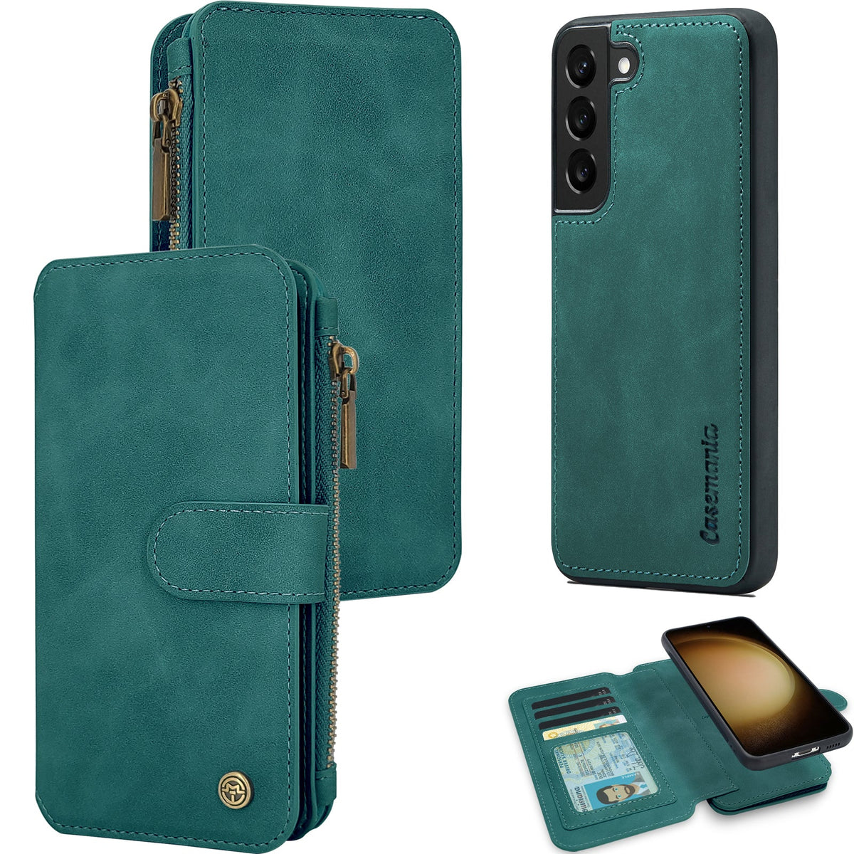 Samsung Galaxy S25 Hoesje - Emerald Green - 2 in 1 Bookcase met Rits