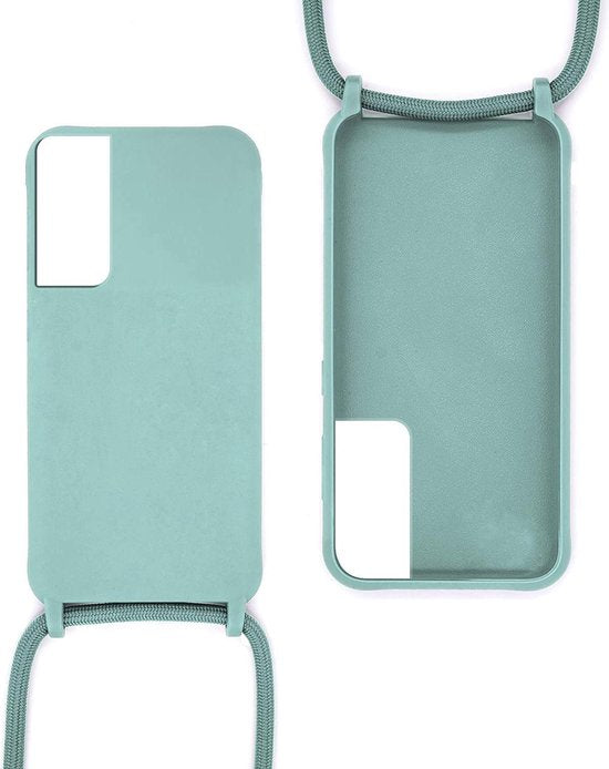 Samsung Galaxy S21 Hoesje - Turquoise - Siliconen Back Cover met Telefoonkoord