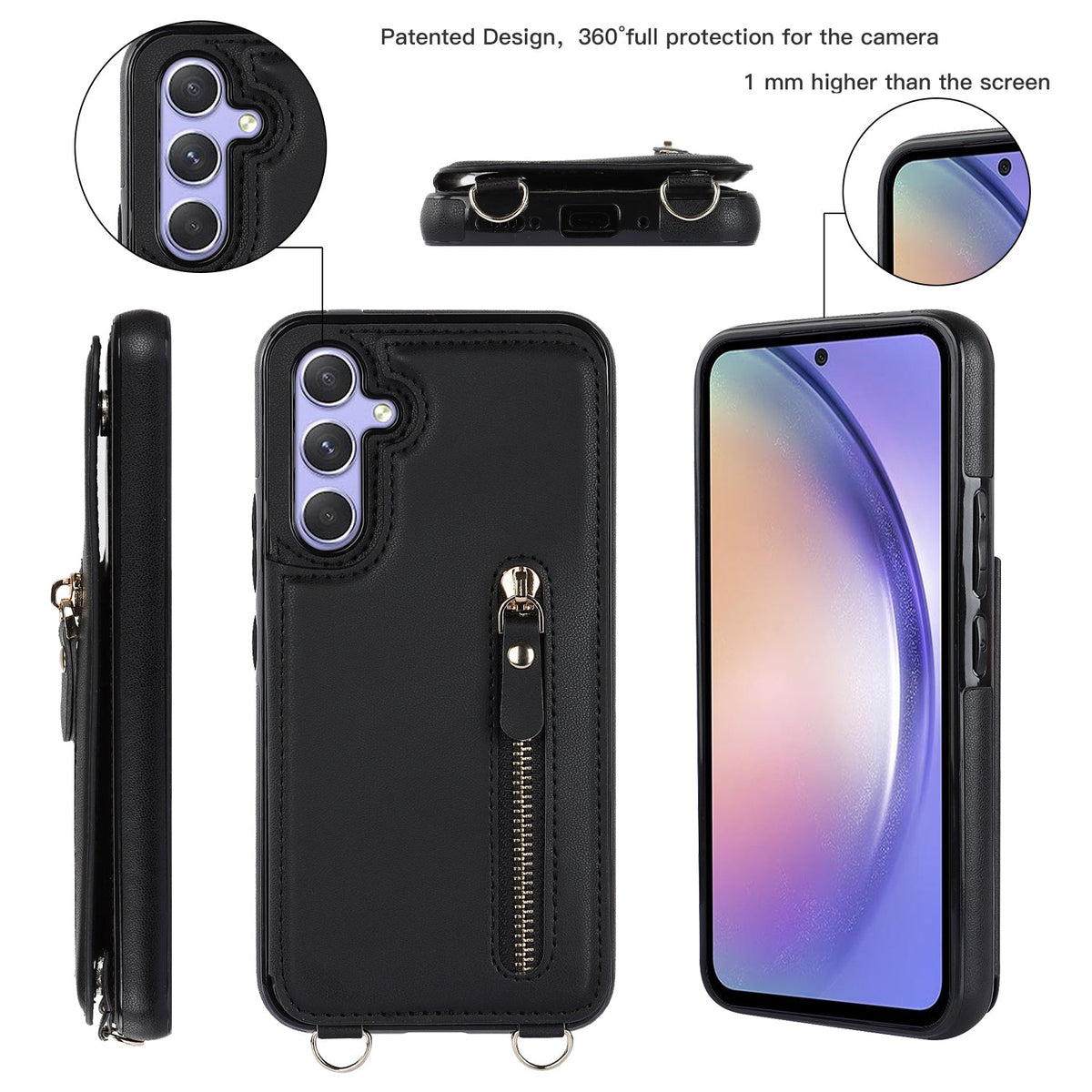 Samsung Galaxy A54 Hoesje - Zwart - Luxe Back Cover met Telefoonkoord en Rits