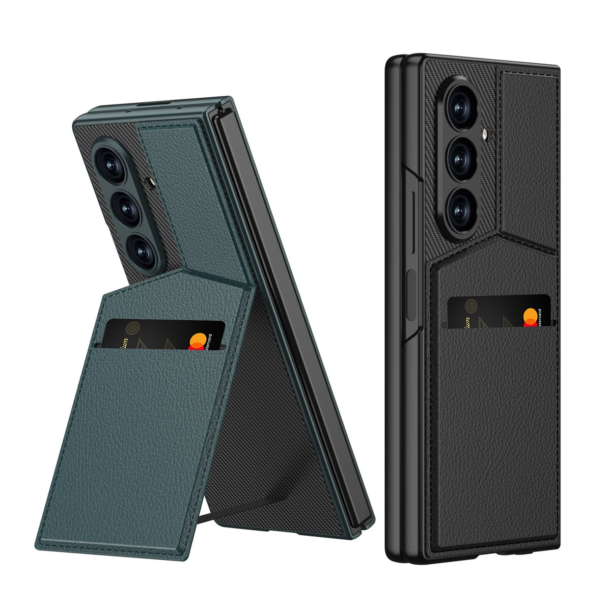 Samsung Galaxy Z Fold8 Ultra Hoesje - Carbon - Portemonnee Cover met Ingebouwde Screenprotector en Kickstand
