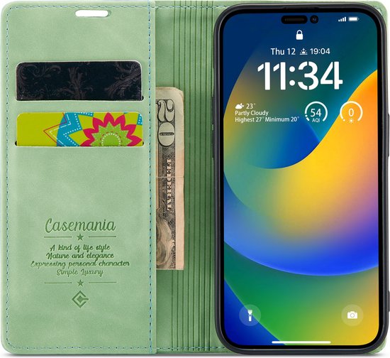 Apple iPhone 14 Pro Max Hoesje - Pistache Green - Dunne Bookcase