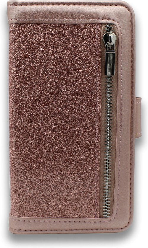 Samsung Galaxy S20 Hoesje - Rosegoud - Glitter Luxe Bookcase met Rits