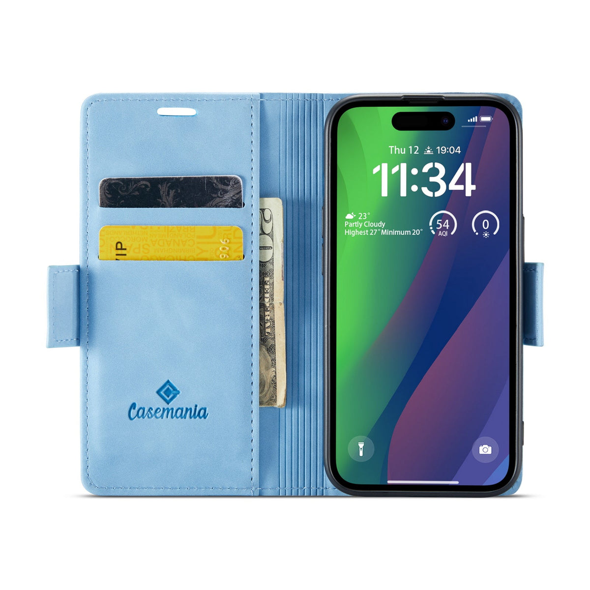 Apple iPhone 15 Plus Hülle - Sky Blue - Portemonnaie-MagSafe-Klapphülle mit Kartenfach