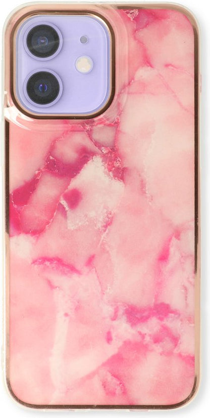 Coque iPhone 12 Apple - Rose - Étui arrière en silicone marbré