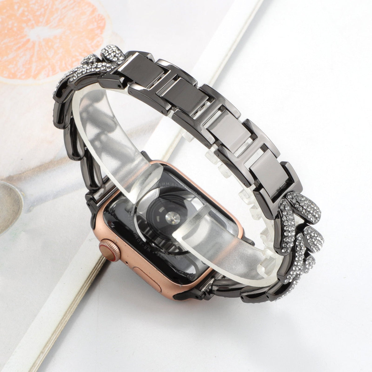 Apple Watch Armband 44/45/46/49 mm – Metall-Gliederarmband mit Kristallen – Roségold