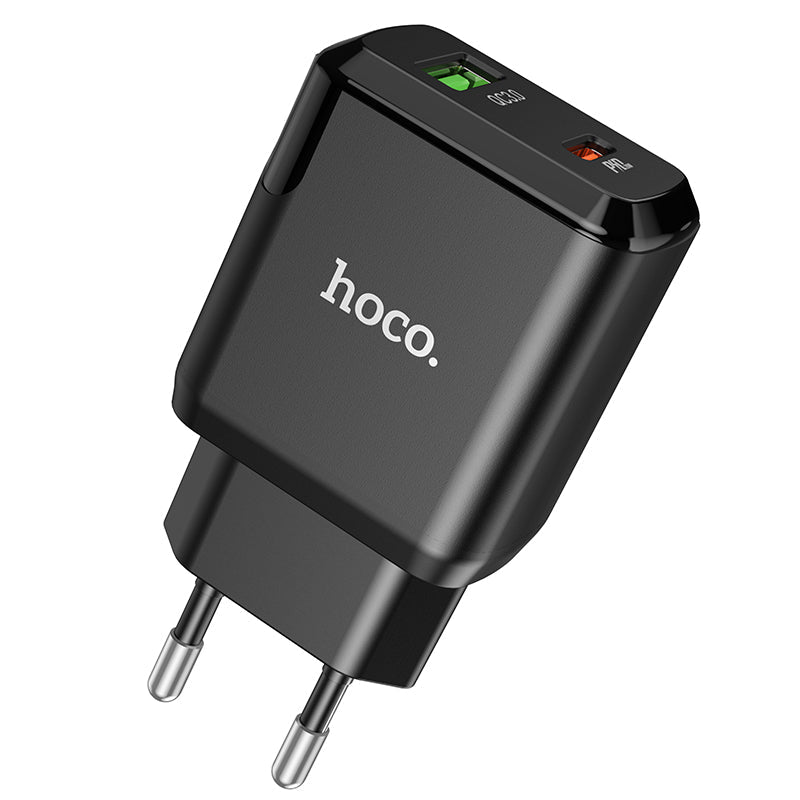 Hoco 20W Snellader 2-poorts USB-C + USB-A met USB-C Kabel 1m - Zwart