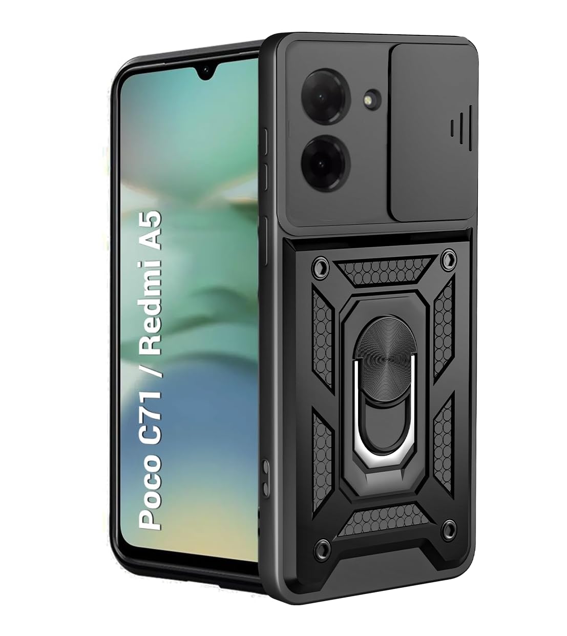Xiaomi Poco C71 Case - Black - Hybrid Armor Kickstand Back Cover with Camera Protection