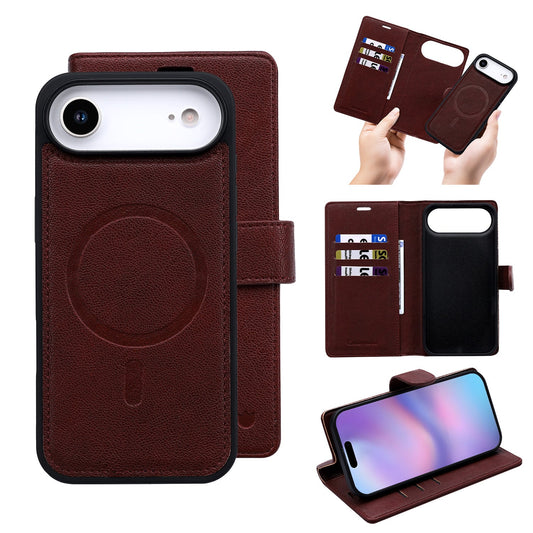 Apple iPhone Air Hülle - Burgundy Red - 2-in-1 Lederoptik MagSafe Klapphülle mit Kartenfach