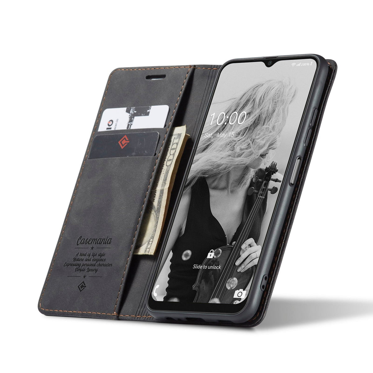 Oppo A58 Hülle - Charcoal Gray - Schlanke Klapphülle mit Kartenfach