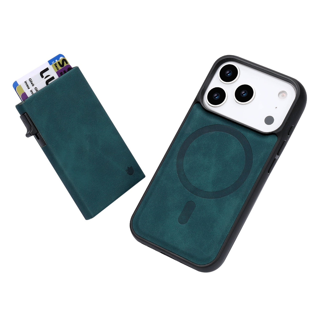 Apple iPhone 18 Pro Max Hoesje - Emerald Green - Kunstleren MagSafe Back Cover met Uitschuifbare Pasjeshouder