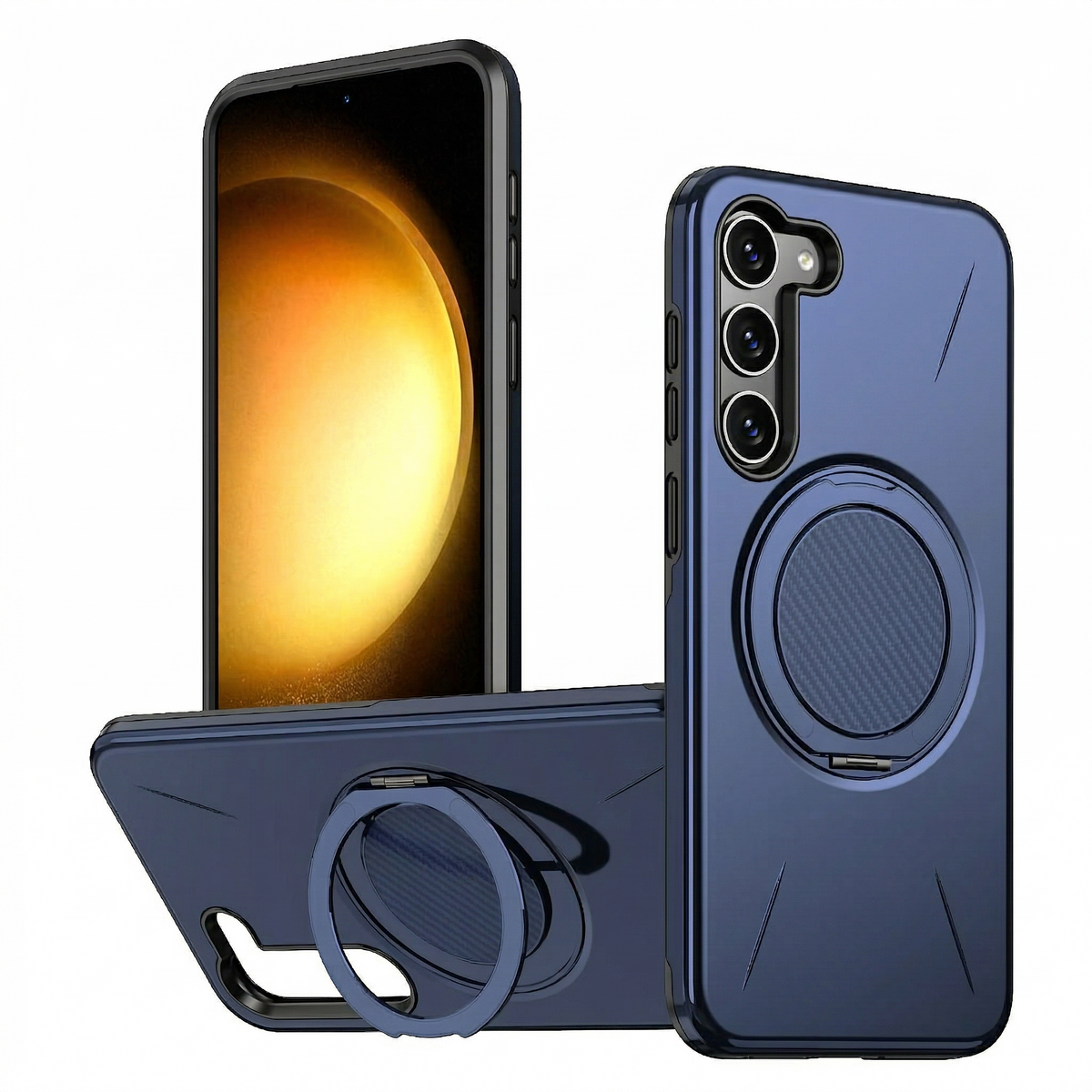 Samsung Galaxy S26 Case - Dark Blue - Silicone Ring Kickstand Back Cover
