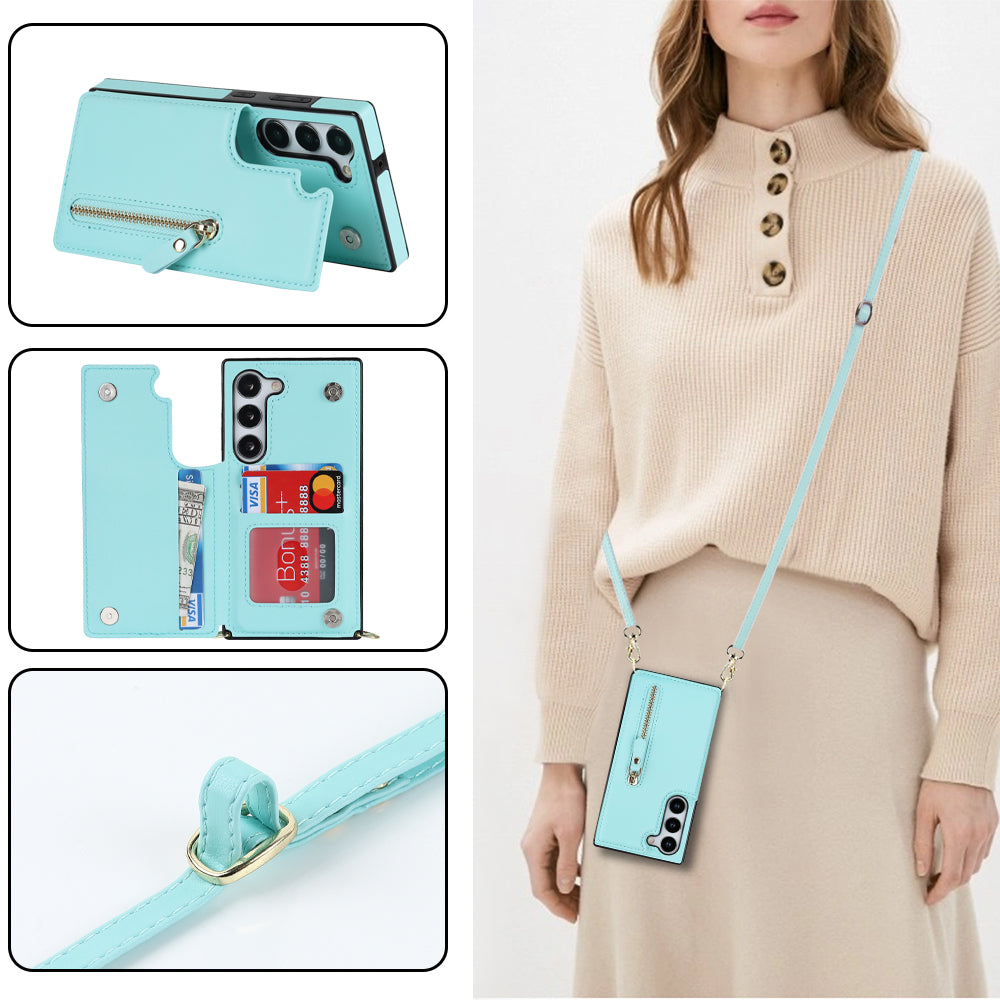 Coque Samsung Galaxy S23 - Turquoise - Étui arrière luxueux avec cordon de téléphone et fermeture éclair