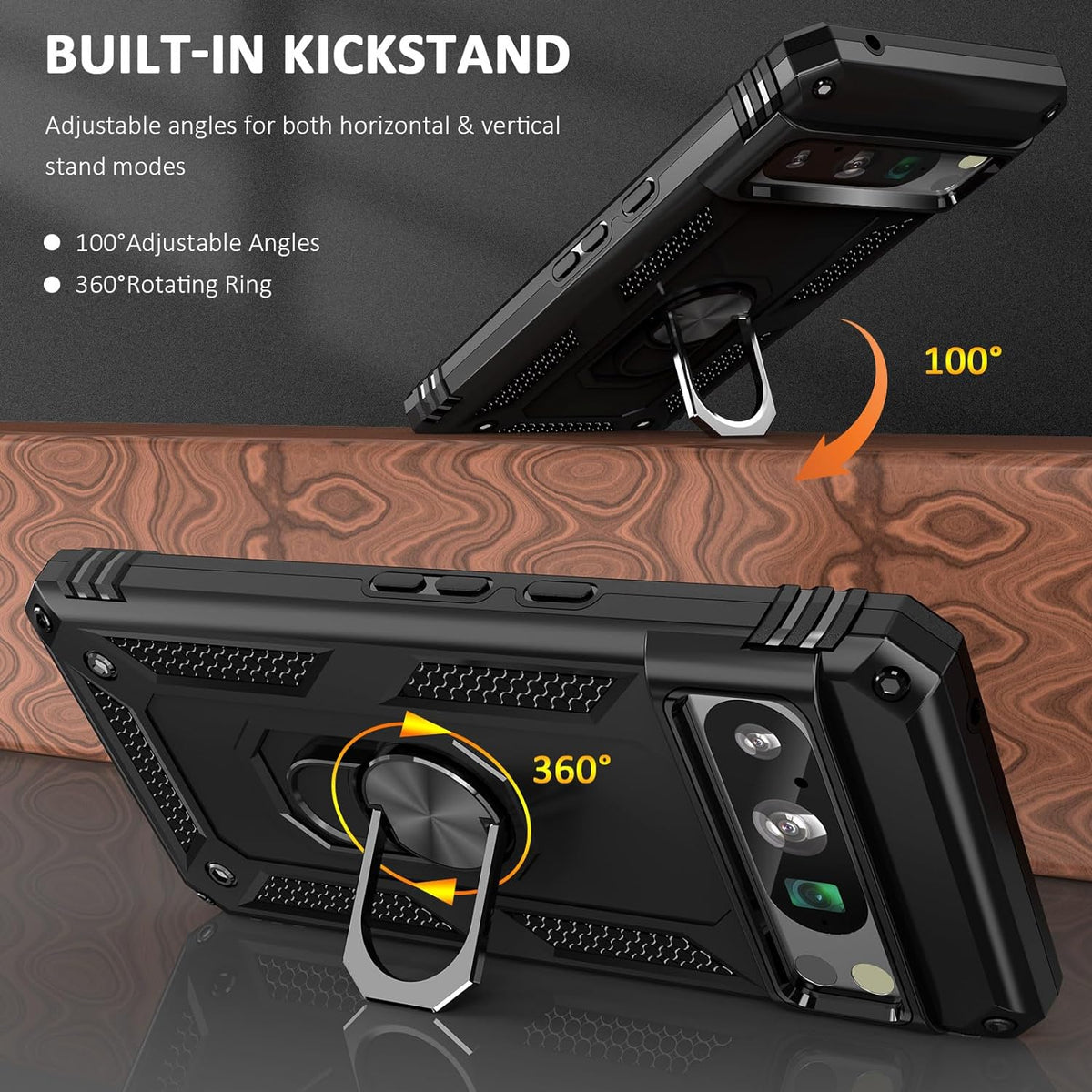 Google Pixel 8 Pro Hoesje - Zwart - Armor Kickstand Back Cover met Magneetring