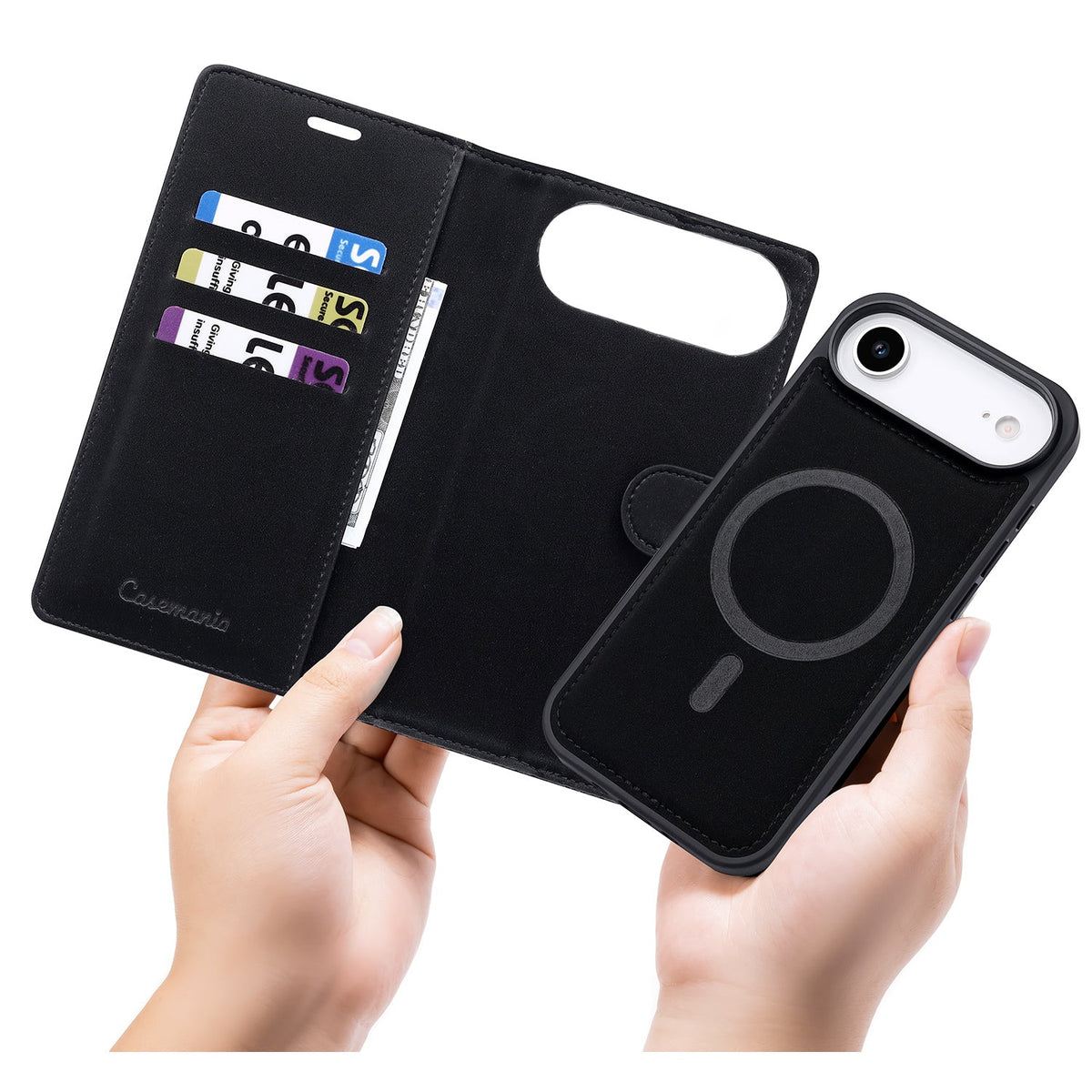 Apple iPhone Air Hülle - Onyx Black - 2-in-1-Velvet-Klapphülle mit Kartenfach