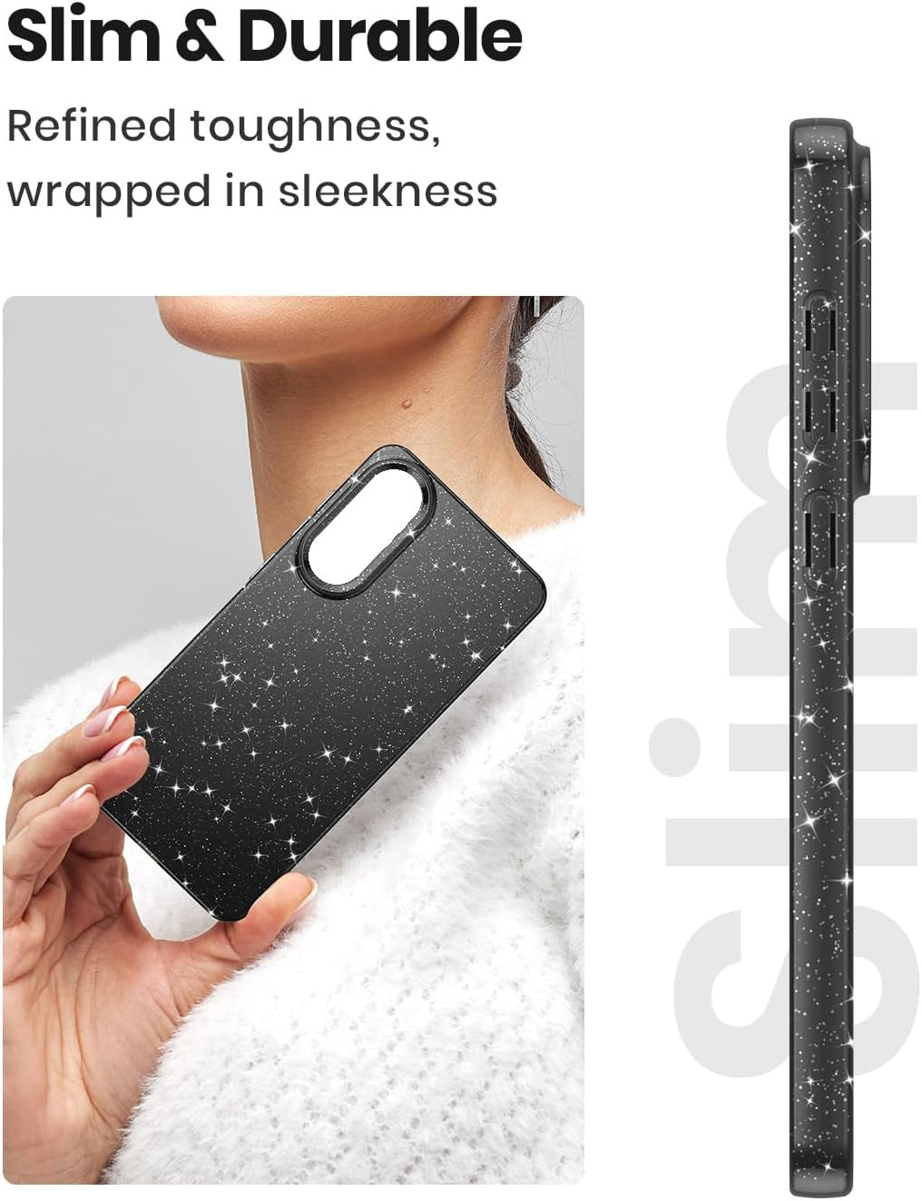 Samsung Galaxy S25 Edge Hoesje - Zwart - Glitter Back Cover