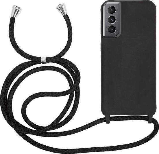 Samsung Galaxy S21 FE Hoesje - Zwart - Siliconen Back Cover met Telefoonkoord