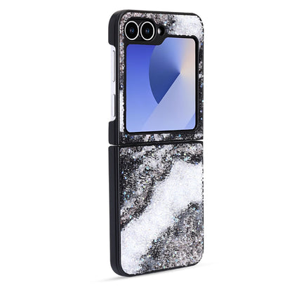 Samsung Galaxy Z Flip 6 Hoesje - Marmer Zwart - Diamant Marmer Glitter Back Cover