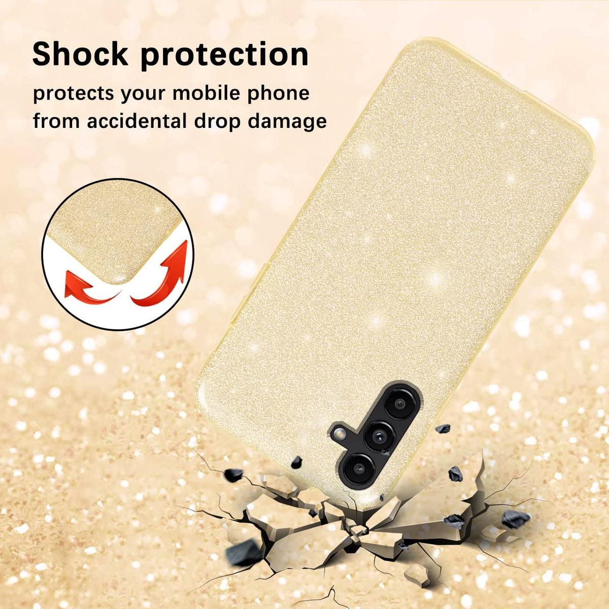 Samsung Galaxy A05S Hoesje - Goud - Glitter Back Cover
