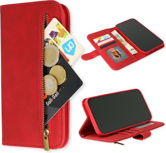 Apple iPhone 14 Plus Hoesje - Crimson Red - Luxe Bookcase met Rits