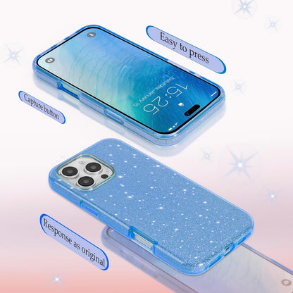 Apple iPhone 16 Pro Hoesje - Blauw - Glitter Back Cover