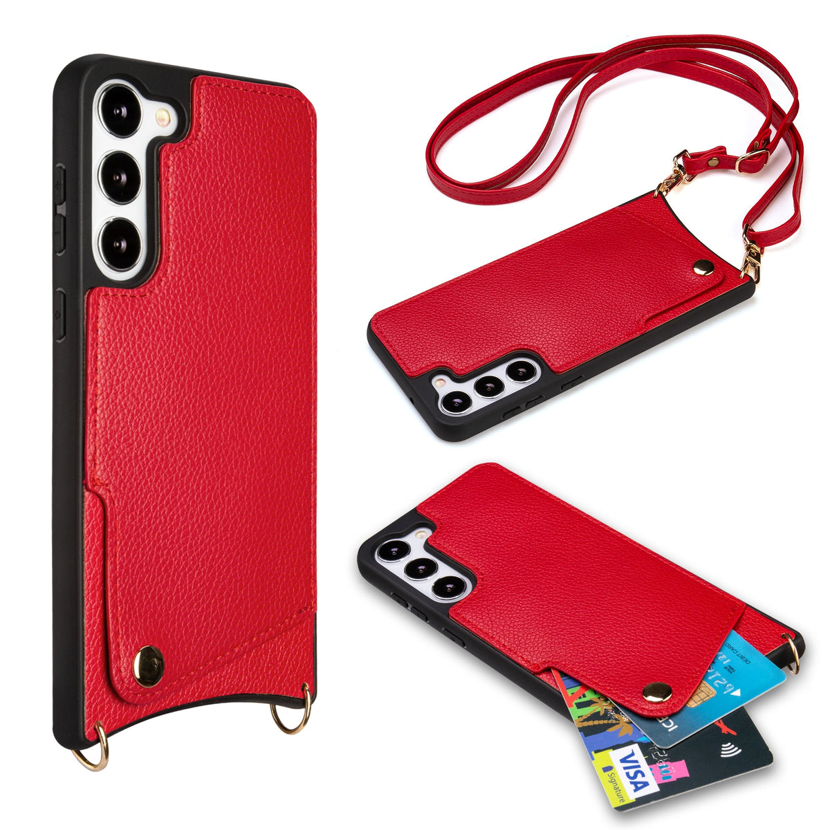 Samsung Galaxy S23 Case - Red - Back Cover with Wrist Band and Phone Band