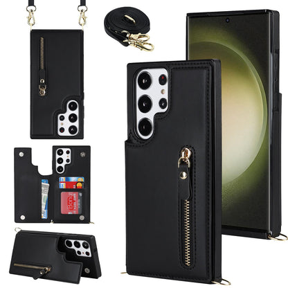 Samsung Galaxy S24 Ultra Hoesje - Zwart - Luxe Back Cover met Telefoonkoord en Rits