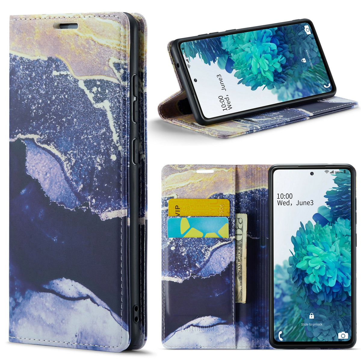 Samsung Galaxy S21 FE Hoesje - Blue Sodalite - Marmer Portemonnee Bookcase