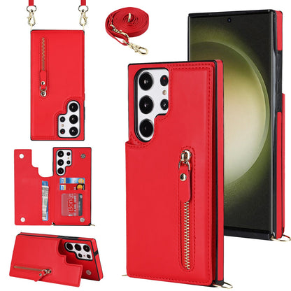Samsung Galaxy S23 Ultra Hoesje - Rood - Luxe Back Cover met Telefoonkoord en Rits