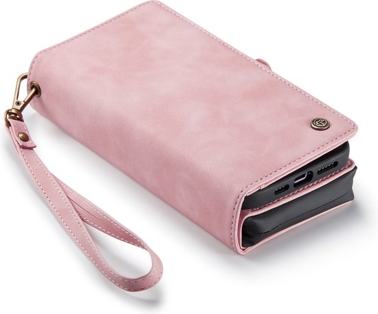 Apple iPhone 13 Pro Max Hoesje - Pale Pink - Luxe 2 in 1 Bookcase met 10 Kaart Vakken en Polskoord