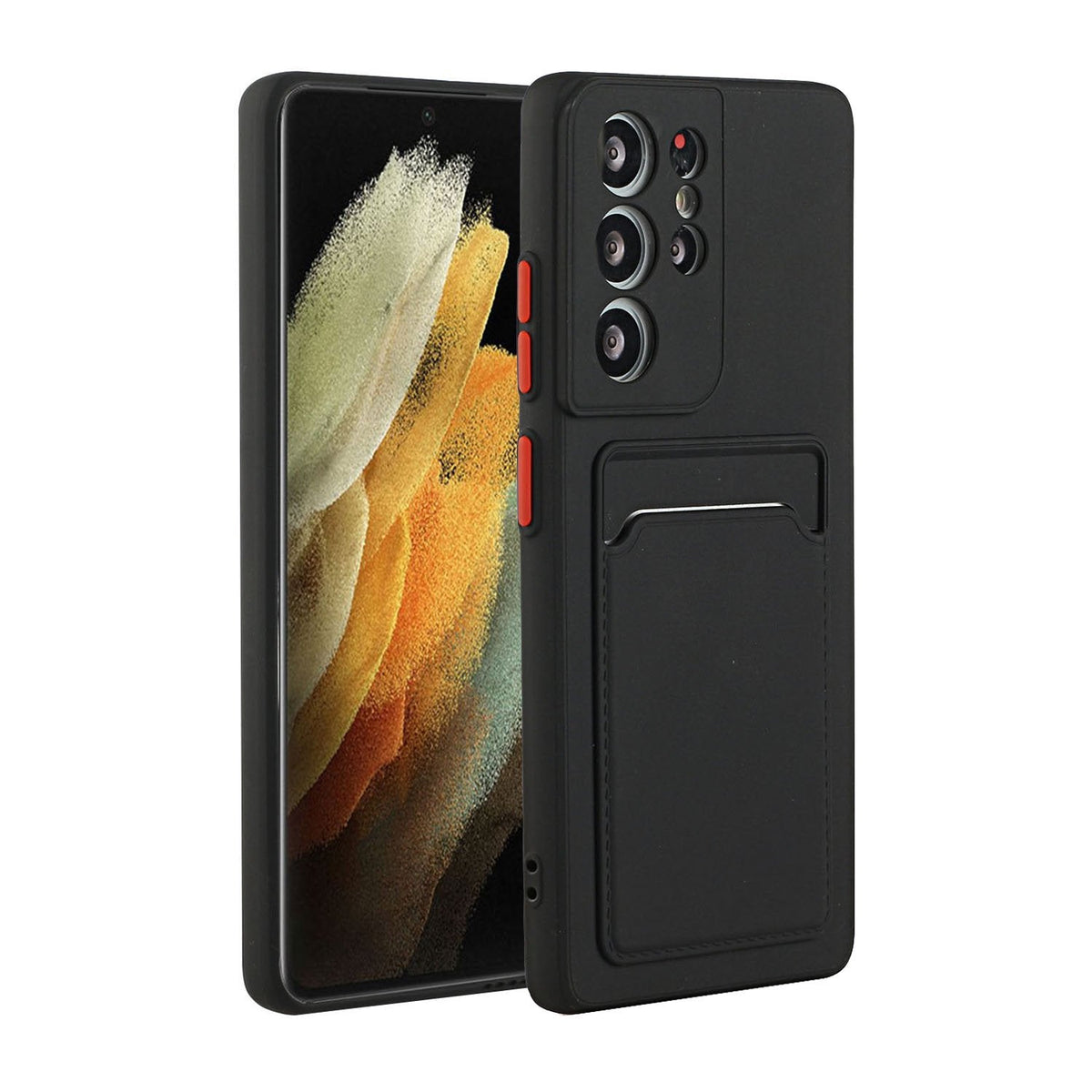 Samsung Galaxy S22 Ultra Hoesje - Zwart - Siliconen Back Cover met Pasjeshouder