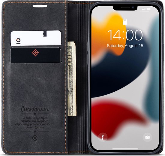 Apple iPhone 13 Mini Hülle - Charcoal Gray - Schlanke Klapphülle mit Kartenfach