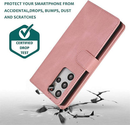 Samsung Galaxy S22 Ultra Hoesje - Roze - Extra Stevige Luxe Bookcase met Rits en Vakken