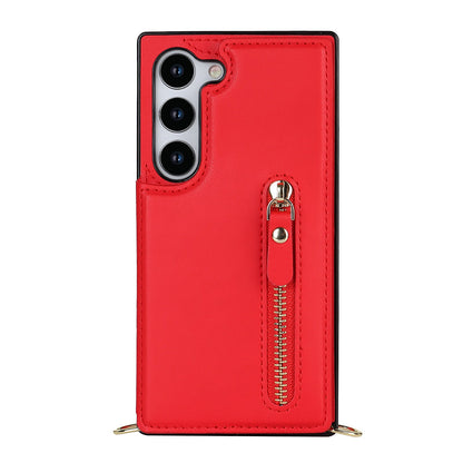 Samsung Galaxy S21 FE Hoesje - Rood - Luxe Back Cover met Telefoonkoord en Rits