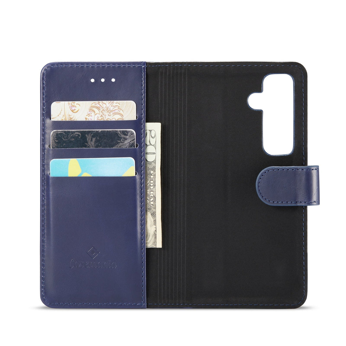 Samsung Galaxy S24 Case - Navy Blue - Genuine Leather 2-in-1 Wallet Case