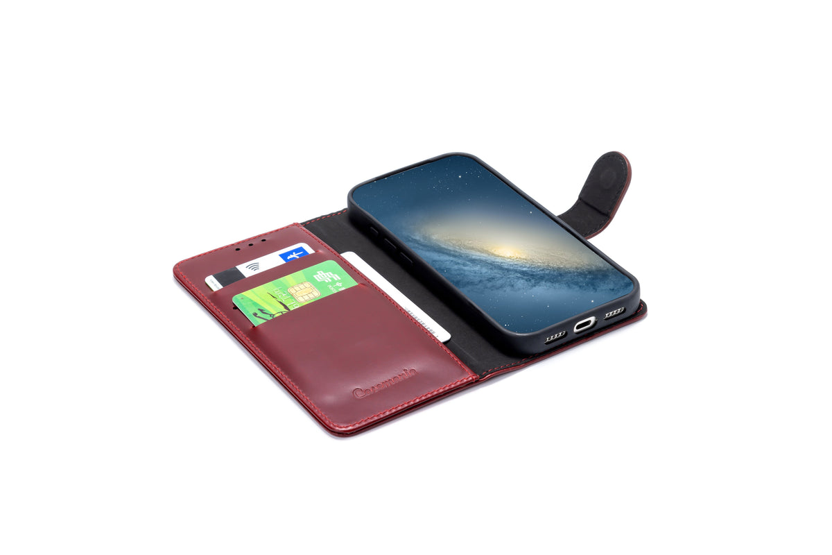 Apple iPhone 18 Pro Hoesje - Burgundy Red - Echt Leren Bookcase