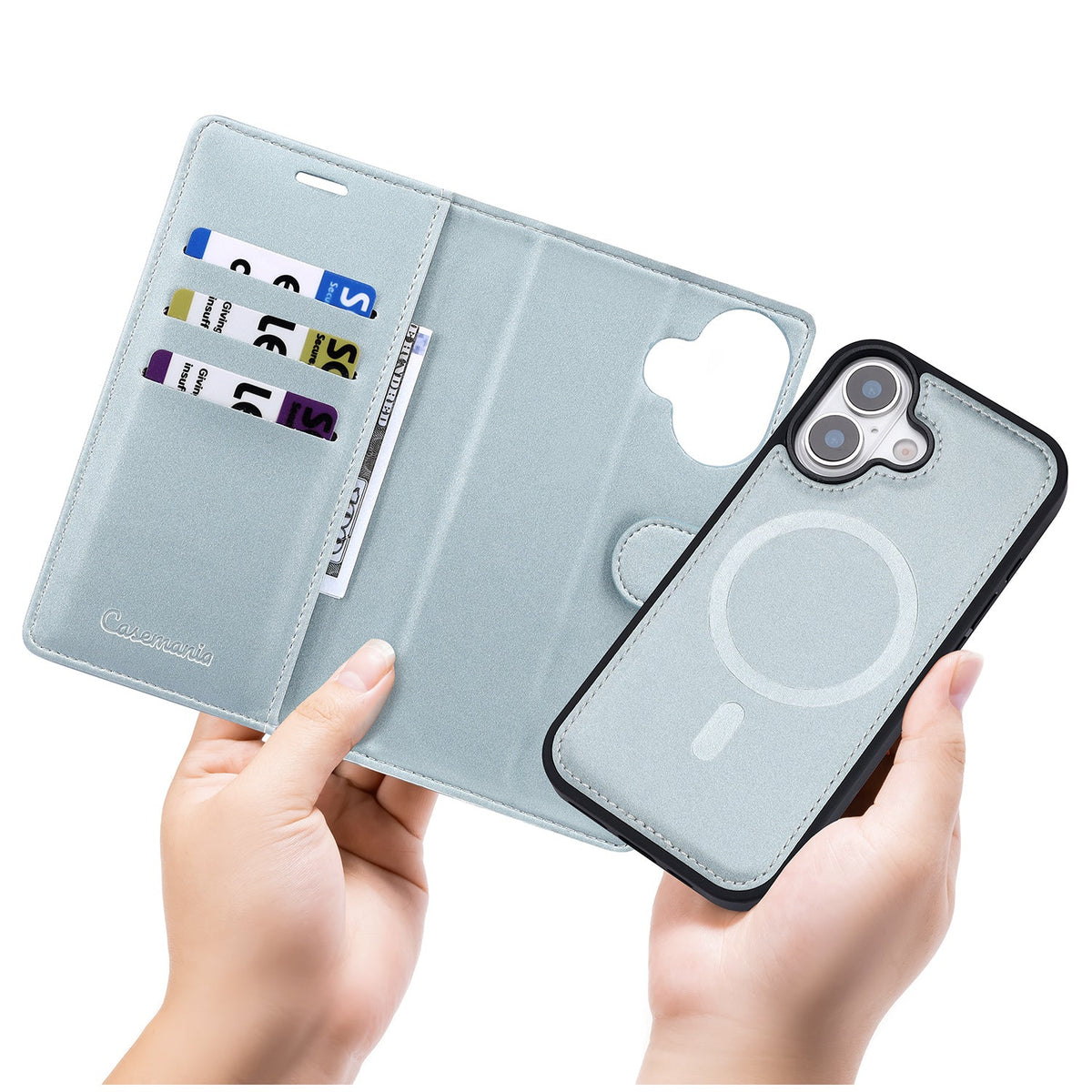 Apple iPhone 17 Hoesje - Baby Blue - 2 in 1 Velvet Bookcase
