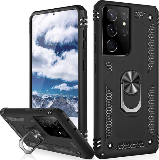 Samsung Galaxy S22 Ultra Hülle - Schwarz - Armor-Ständer-Backcover