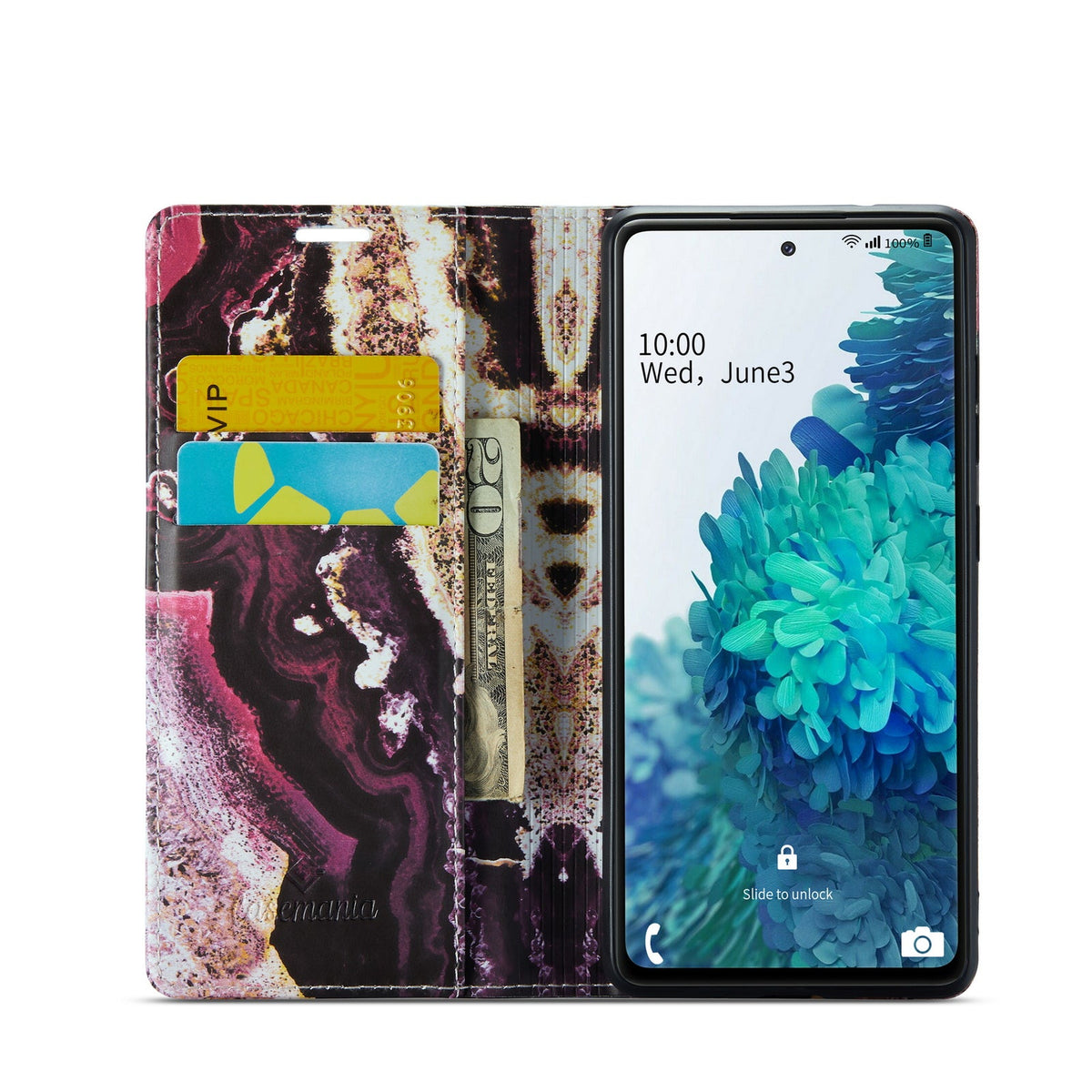 Samsung Galaxy S21 FE Hoesje - Magenta Eudialyte - Marmer Portemonnee Bookcase