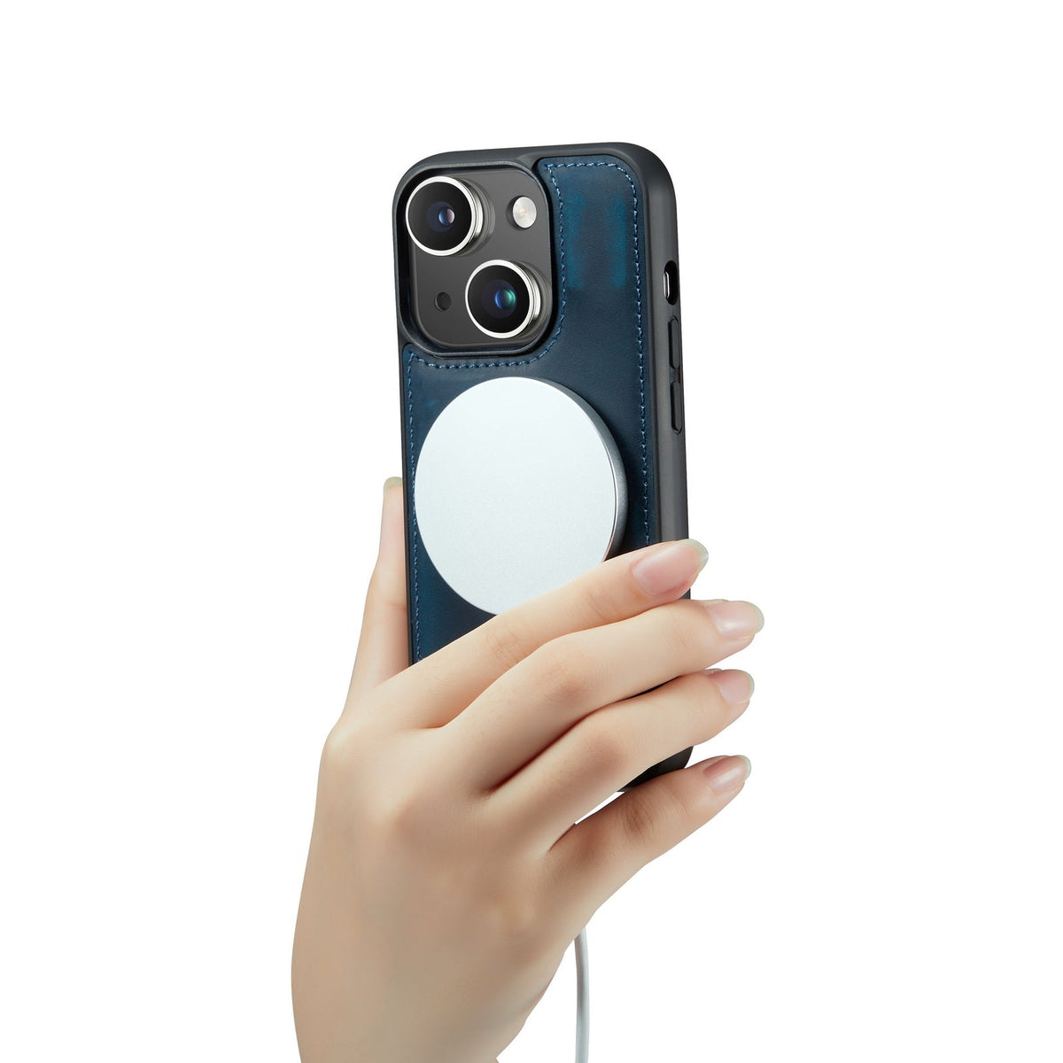 Apple iPhone 15 Plus Hülle - Navy Blue - Echtleder-2-in-1-MagSafe-Klapphülle mit Kartenfach