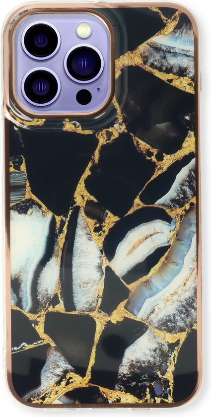 Apple iPhone 13 Pro Max Hoesje - Zwart - Siliconen Marmer Back Cover
