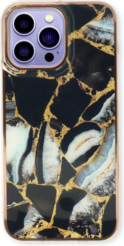 Apple iPhone 13 Pro Case - Black - Silicone Marble Back Cover