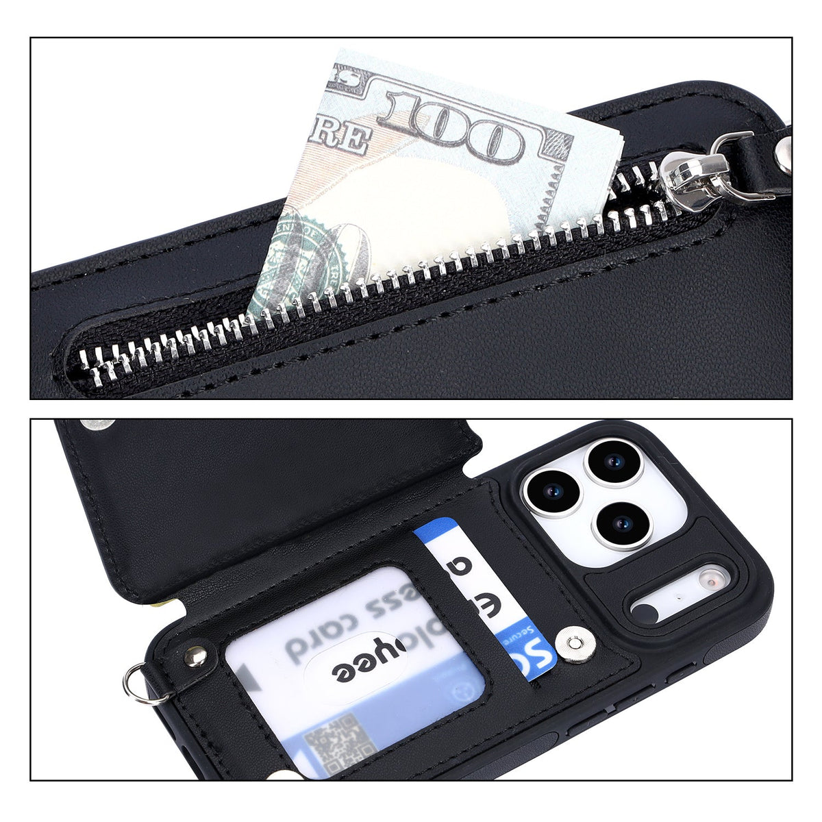 Apple iPhone 18 Pro Max Hoesje - Zwart - Luxe Back Cover met Telefoonkoord en Rits