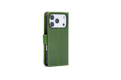 Apple iPhone 17 Pro Max Case - Olive Green - Genuine Leather Wallet Case